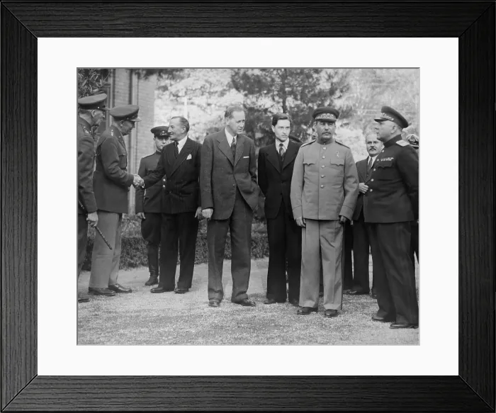 Framed Print : Allied leaders and delegates at the Teheran Conference. Dec. 1943. Outside the Russian Embassy, L-R: Gen
