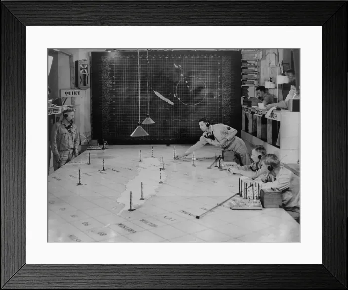 Framed Print : U.S. Army Signal Corps using radar plotting board. They track aircraft at 1st Island Command Headquarters, Noumea, New Caledonia. 1943. World War 2. (BSLOC_2013_14_68)