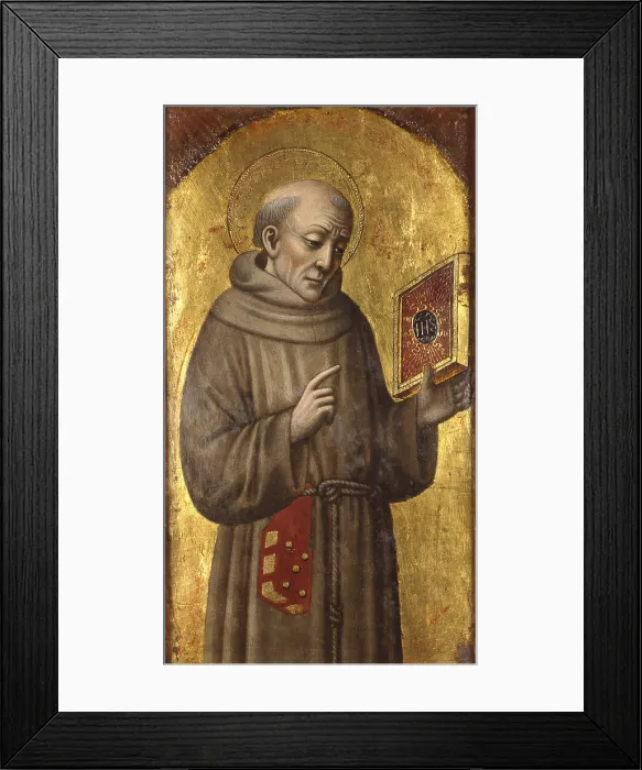 Framed Print : Saint Bernardino, by Unknown Artist, 15th Century, board - Italy, Lombardy, Lodi, Church of Saint Francis. Whole artwork view Framed Print : Saint Bernardino, by Unknown Artist, 15th Century, board - Italy, Lombardy, Lodi, Church of Saint Francis. Whole artwork view