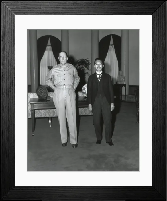 Framed Print : Capt. Gaetano Faillace's photo of a dominatingly tall MacArthur next to smaller Japanese Emperor