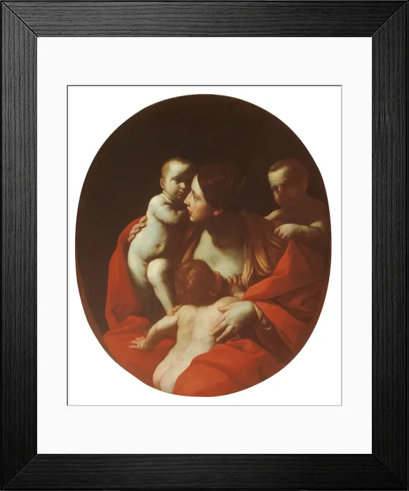 Framed Print : Charity, by Guido Reni, 1615 about, 17th Century, oil on canvas, cm 107 x 88 oval - Italy, Tuscany, Florence, Palazzo Pitti, Palatine Gallery. All