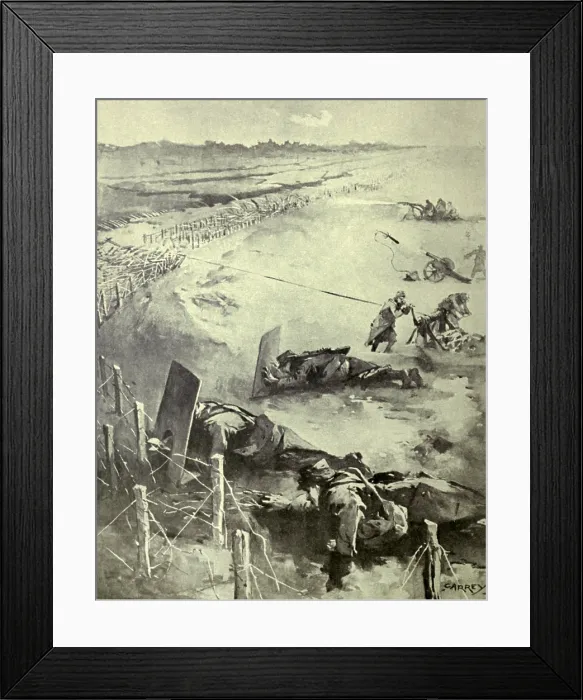 Framed Print : World War 1. French troops using various tactics to overcome the enemy's barbed wire defenses