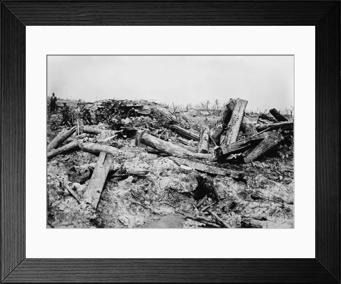 Framed Print : World War 1. German trenches churned by British artillery shells. Big guns and massive shells turned the battlefields into wastelands. Western Front, ca. 1915-18 Framed Print : World War 1. German trenches churned by British artillery shells. Big guns and massive shells turned the battlefields into wastelands. Western Front, ca. 1915-18