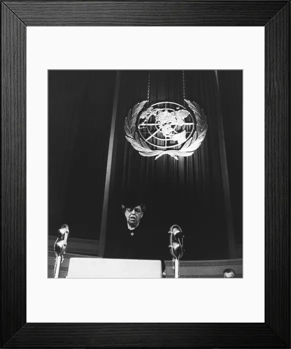 Framed Print : Eleanor Roosevelt speaking before United Nations in Central Hall, Westminster, London. The former first lady was attending the first meeting of the U.N. General Assembly