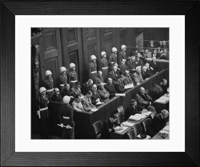 Framed Print : Former Nazi Germany's military and political leaders on trial at Nuremberg. They were prosecuted for waging aggressive war and crimes against humanity. Nov. 1945-Oct. 1946
