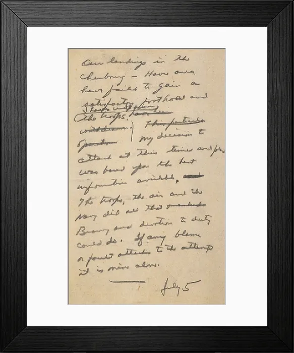 Framed Print : General Eisenhower's unused statement he drafted in case the D-Day invasion failed