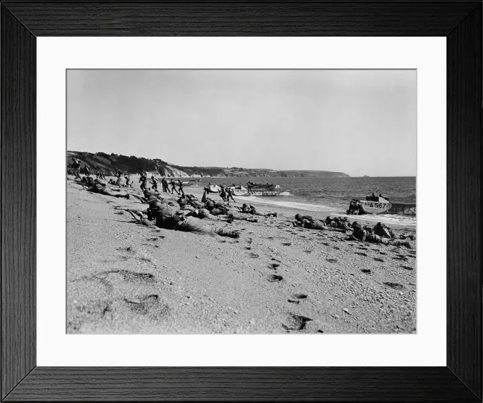 Framed Print : Final dress rehearsal for D-Day invasion of Normandy. U.S. troops landing on an English beach in training for invasion of Nazi occupied France. April 25, 1944, World War 2 Framed Print : Final dress rehearsal for D-Day invasion of Normandy. U.S. troops landing on an English beach in training for invasion of Nazi occupied France. April 25, 1944, World War 2