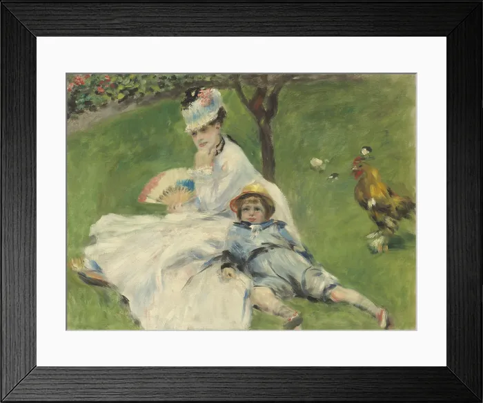 Framed Print : Madame Monet and Her Son, by Auguste Renoir, 1874, French impressionist painting, oil on canvas. Renoir was close to Monet and sometimes they worked together Framed Print : Madame Monet and Her Son, by Auguste Renoir, 1874, French impressionist painting, oil on canvas. Renoir was close to Monet and sometimes they worked together