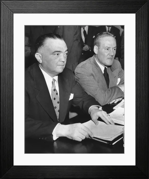 Framed Print : FBI Director J. Edgar Hoover and Assoc. Dir. Clyde Tolson testify at Joint Committee of Congress. Ca. 1947- 1953. (BSLOC_2014_7_88)