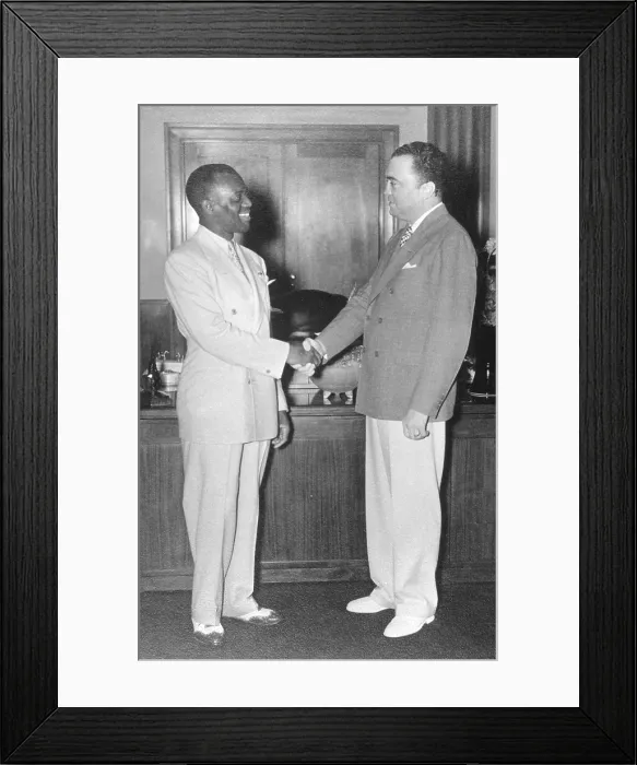 Framed Print : FBI Director J. Edgar Hoover shakes hands with actor / dancer Bill Bojangles Robinson. Aug. 19, 1937. (BSLOC_2014_7_91)