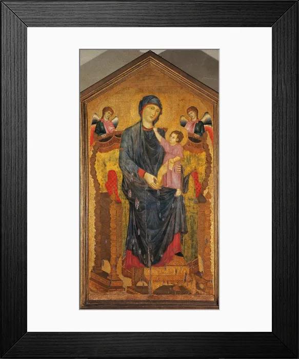 Framed Print : Madonna and Child Enthroned with Two Angels, by Cenni di Pepo known as Cimabue, 1280 - 1299 about, 13th Century, panel, - Italy, Emilia Romagna, Bologna