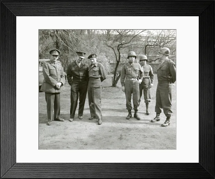 Framed Print : British and American World War 2 Commanders during a visit by Winston Churchill. At XVI Corps Headquarters, Germany, March 25, 1945