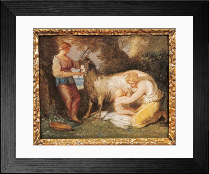 Framed Print : Jupiter Fed by the Goat Amalthea, by Felice Giani, 19th Century, oil on canvas, cm 33 x 41 - Italy, Emilia Romagna, Bologna, Private Collection. All