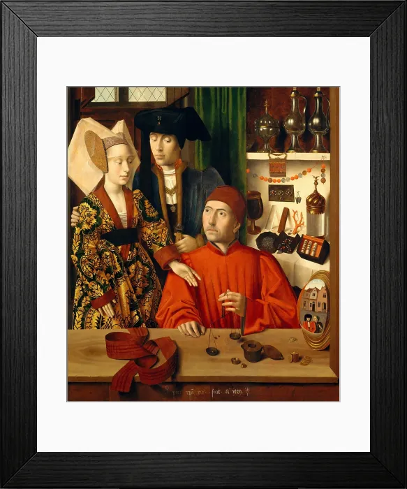 Framed Print : A GOLDSMITH IN HIS SHOP, by Petrus Christus, 1449, Netherlandish, Northern Renaissance oil painting Framed Print : A GOLDSMITH IN HIS SHOP, by Petrus Christus, 1449, Netherlandish, Northern Renaissance oil painting