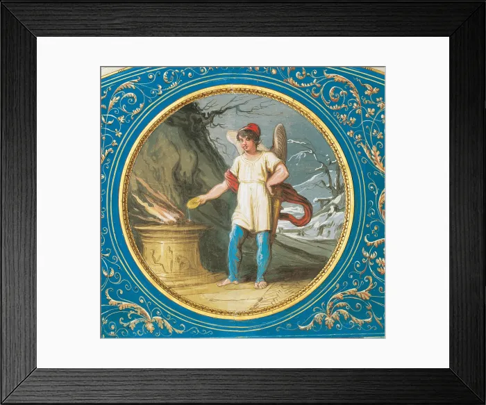 Framed Print : Decoration of Loves Gabinetto in Palazzo Milzetti, Faenza Allegory of Winter, by Felice Giani, 1803 - 1805, 19th Century, fresco, tempera on wall, - Italy, Emilia Romagna