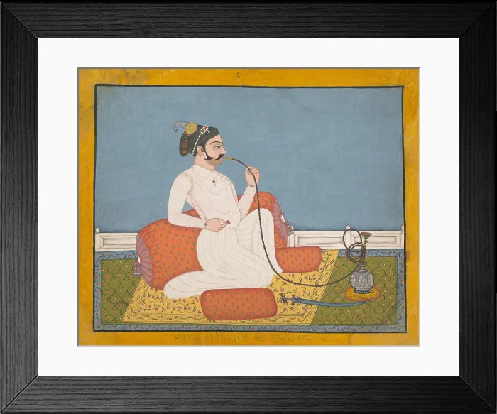 Framed Print : PORTRAIT OF THAKUR UTHAM RAM, 1750-60s, Indian painting, ink, opaque watercolor, silver on paper