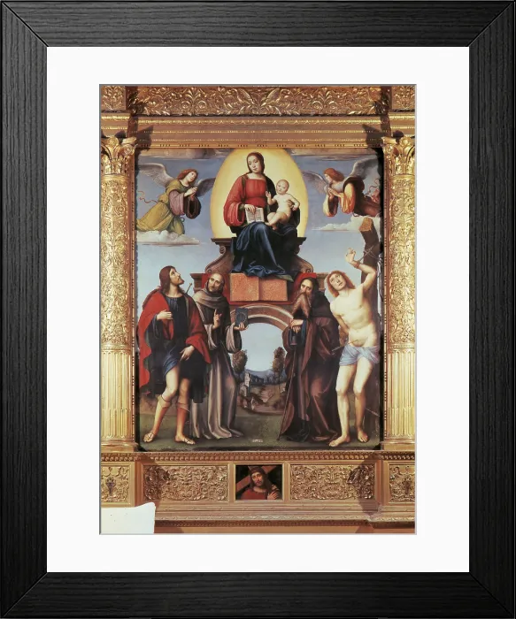 Framed Print : Enthroned Madonna and Child with Saints, by Giacomo Francia, 1500 - 1530 about, 16th Century, - Italy, Emilia Romagna, Bologna, San Martino church