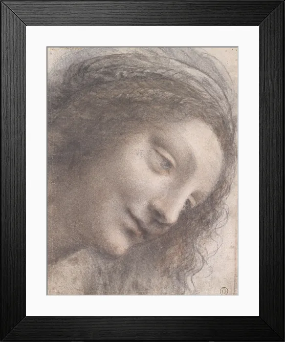 Framed Print : HEAD OF THE VIRGIN, by Leonardo da Vinci, 1510-13, Italian Renaissance chalk and charcoal drawing