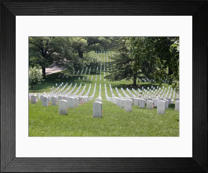 Framed Print : Flags at gravesites in Arlington National Cemetery for Memorial Day observance. Ca. 2008. (BSLOC_2011_12_325)