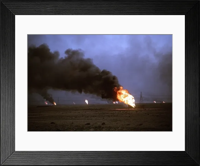 Framed Print : Kuwaiti oil wells set on fire by retreating Iraqi forces during Operation Desert Storm darken the sky with smoke. Mar. 1 1991 (BSLOC_2011_12_21) Framed Print : Kuwaiti oil wells set on fire by retreating Iraqi forces during Operation Desert Storm darken the sky with smoke. Mar. 1 1991 (BSLOC_2011_12_21)