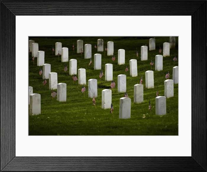 Framed Print : Flags at gravesites in Arlington National Cemetery for Memorial Day observance. May 22 2008. (BSLOC_2011_12_324)