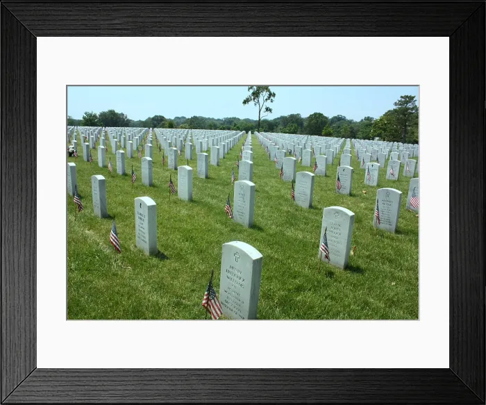 Framed Print : Flags at gravesites in Arlington National Cemetery for Memorial Day observance. Ca. 2008. (BSLOC_2011_12_326)