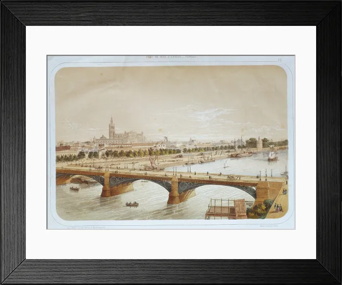 Framed Print : Sevilla (19th c.). Panorama from Triana district. Lithography by Duruy. Litography. SPAIN. Madrid. Museo Nacional del Romanticismo. - P Framed Print : Sevilla (19th c.). Panorama from Triana district. Lithography by Duruy. Litography. SPAIN. Madrid. Museo Nacional del Romanticismo. - P