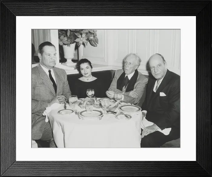 Framed Print : Architects Frank Lloyd Wright and Edward Stone dining out in New York City. Stone Durell was soon to depart for Brussels to complete work on the American Pavilion he designed Framed Print : Architects Frank Lloyd Wright and Edward Stone dining out in New York City. Stone Durell was soon to depart for Brussels to complete work on the American Pavilion he designed