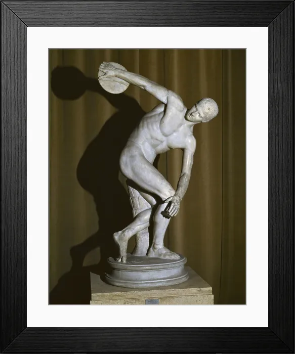 Framed Print : Discobolo Lancellotti. ca. 460 - 450 BC. Replica of Myron's Discobolus. Roman copy. Classical Greek art. Sculpture on marble. ITALY. Rome. National Roman Museum