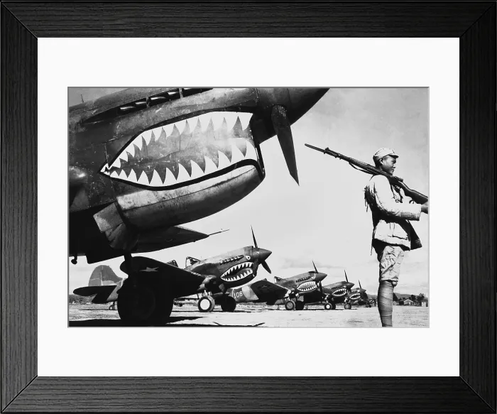 Framed Print : Chinese soldier guards a line of American P-40 fighter planes, ca. 1942