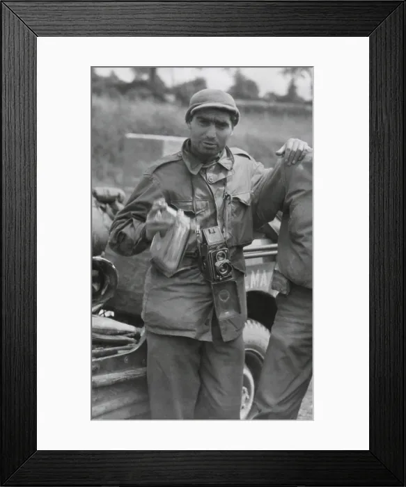 Framed Print : Robert Capa, in France while on assignment photographing for Life Magazine in World War 2 France. Mont Bocard, France. July 30, 1944. (BSLOC_2014_8_216)