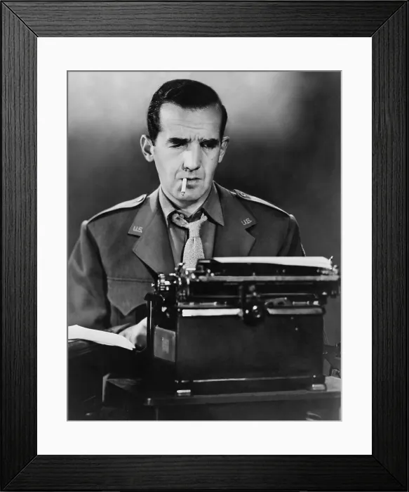 Framed Print : CBS News correspondent Edward R. Murrow at his typewriter in wartime London. World War 2, ca. 1940-45. (BSLOC_2014_8_213)