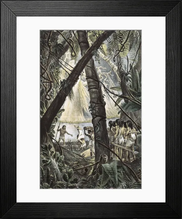 Framed Print : DEBRET, Jean Baptiste (1768-1848). A Colourful and Historic Journey to Brazil. 1839. Goyanas Indians in the wild jungle. Costumbrism. Litography. FRANCE. Paris. National Library
