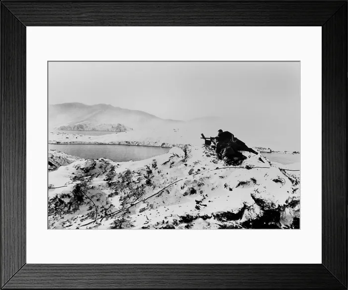Framed Print : U.S. Marines man a machine gun at a lookout post in the Aleutian Islands, Alaska