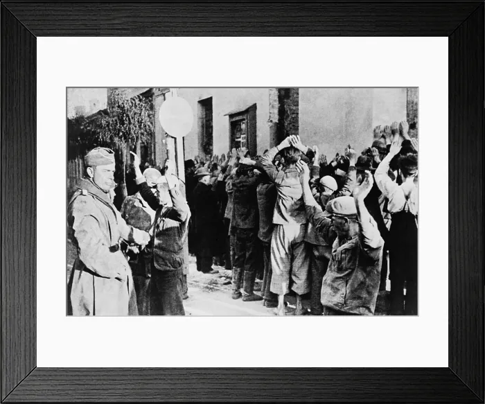 Framed Print : Jews rounded up in Warsaw, Sept. 10, 1942. A large group of Jewish men standing against a wall with their hands raised under German guard during World War 2. (BSLOC_2013_11_35) Framed Print : Jews rounded up in Warsaw, Sept. 10, 1942. A large group of Jewish men standing against a wall with their hands raised under German guard during World War 2. (BSLOC_2013_11_35)
