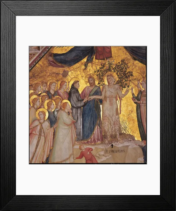 Framed Print : The Mystical Marriage of St Francis to Poverty, by Giotto, co-workers and Giotto, 1315 about, 14th Century, fresco, - Italy, Umbria, Perugia, Assisi, San Francesco Lower Basilica