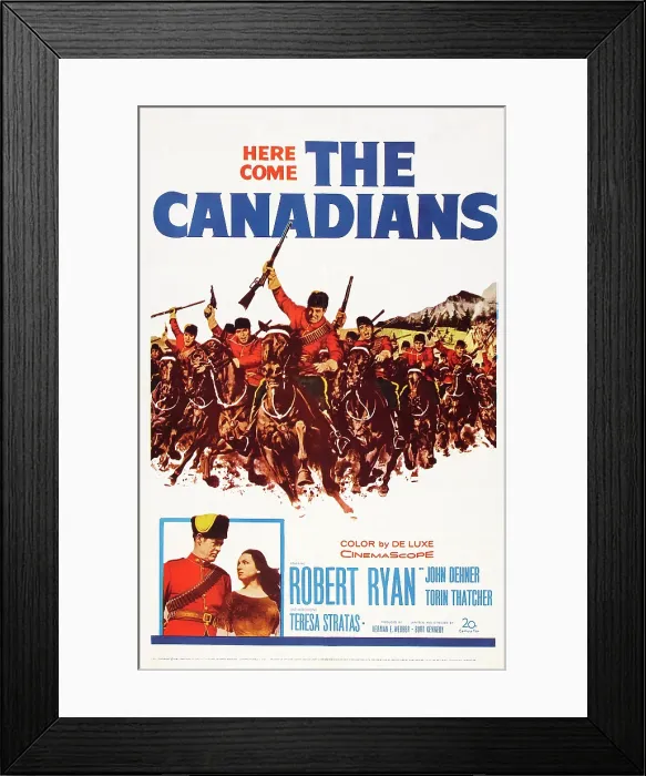 Framed Print : THE CANADIANS, poster art, top center: Robert Ryan, bottom l-r: Robert Ryan, Teresa Stratas, 1961, TM and Copyright 20th Century Fox Film Corp