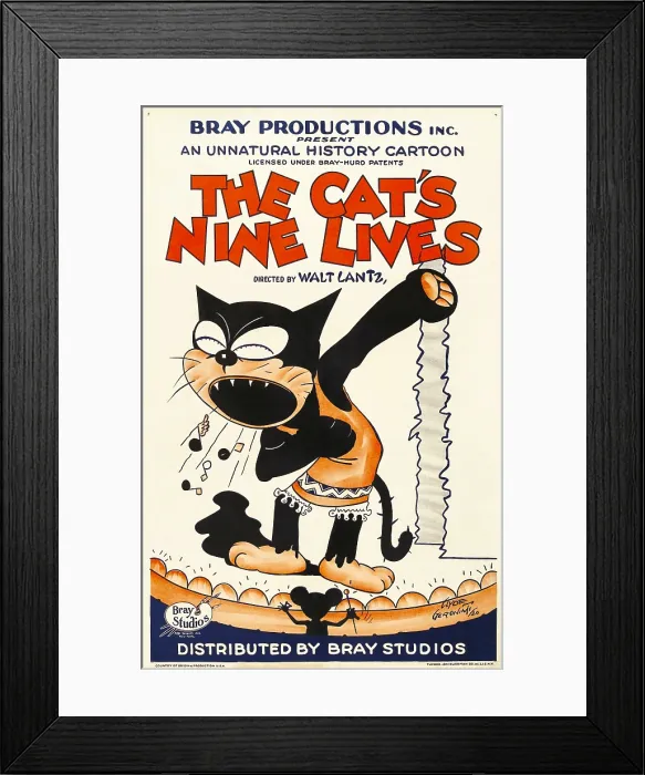 Framed Print : THE CAT'S NINE LIVES, cartoon animation poster art, 1926