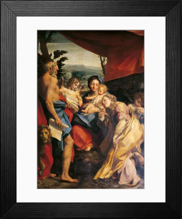 Framed Print : Madonna with St Jerome (The Day), by Antonio Allegri known as Correggio, 1527 - 1528, 16th Century, oil on panel, cm 205 x 141 - Italy, Emilia Romagna, Parma, National Gallery