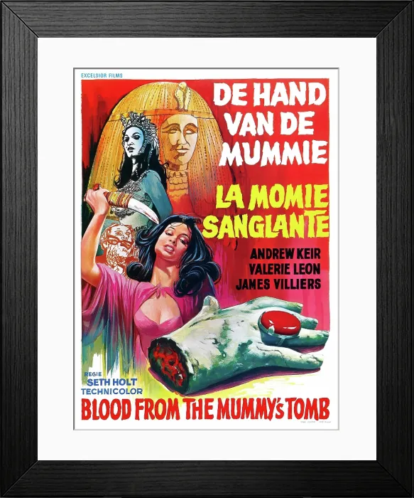 Framed Print : BLOOD FROM THE MUMMY'S TOMB, (aka DE HAND VAN DE MUMMIE, aka LA MOMIE SANGLANTE), German  /  French poster, Valerie Leon, 1971