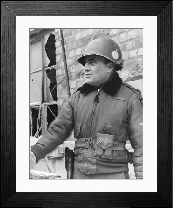 Framed Print : Brigadier General Anthony C. McAuliffe in Bastogne, Belgium. He gave the single-word reply of Nuts! to a German surrender ultimatum Framed Print : Brigadier General Anthony C. McAuliffe in Bastogne, Belgium. He gave the single-word reply of Nuts! to a German surrender ultimatum