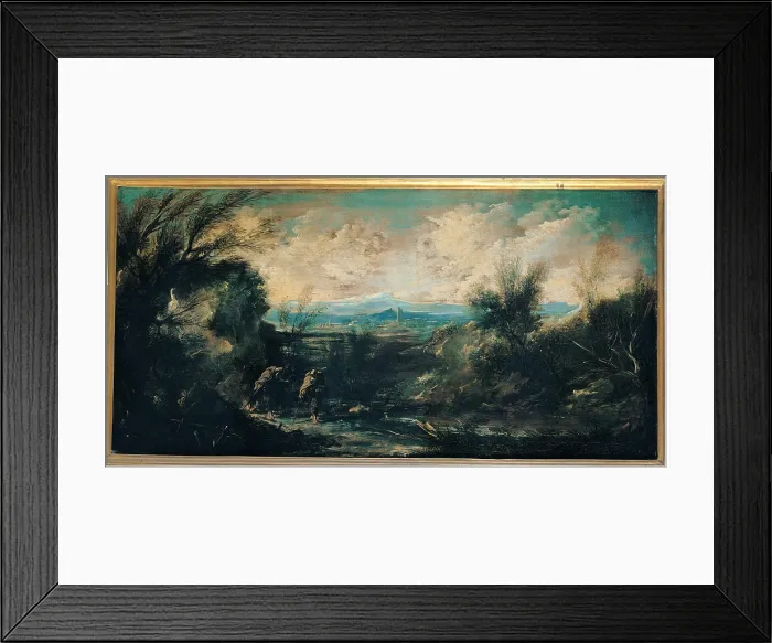 Framed Print : Magnasco Alessandro know as il Lissandrino, Three Monks Praying in a Landscape, 17th Century - 18th Century, oil on canvas, Italy, Lombardy, Milan