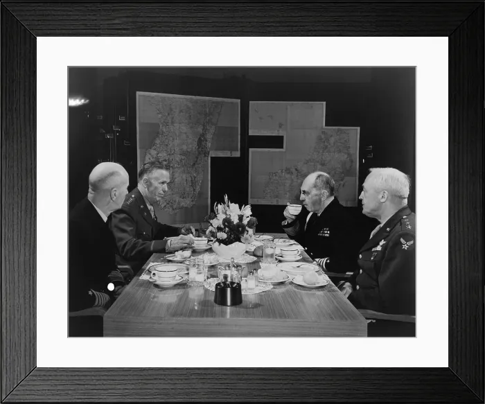 Framed Print : U.S. Military leaders in conference. L-R: Adm. Ernest King, Chief of Staff Gen. George Marshall, Adm. William Leahy, Air Force Chief, Gen. Hap Arnold. 1942-45. World War 2 Framed Print : U.S. Military leaders in conference. L-R: Adm. Ernest King, Chief of Staff Gen. George Marshall, Adm. William Leahy, Air Force Chief, Gen. Hap Arnold. 1942-45. World War 2