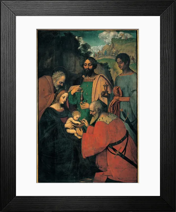 Framed Print : Giovanni Agostino da Lodi known as Pseudo Boccaccino, Marco d'Oggiono, The Adoration of the Magi, 1515 - 1520, 16th Century, oil on poplar panel, Italy, Lombardy, Milan