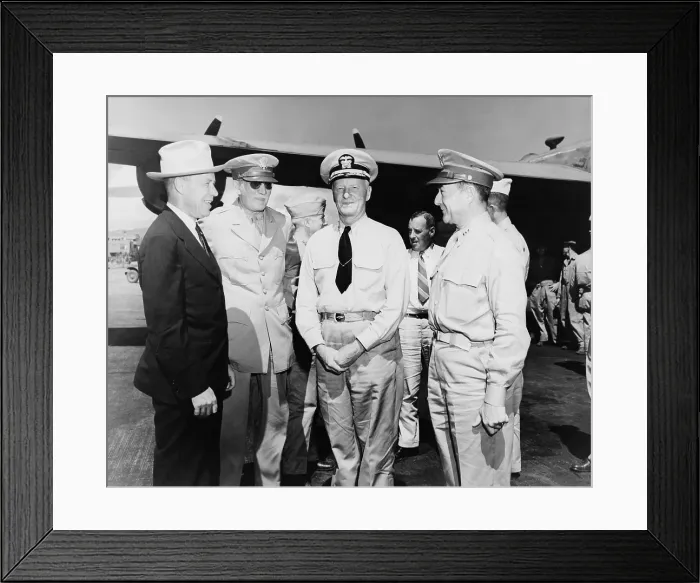 Framed Print : Secretary of War Robert Patterson (in cowboy hat) and Adm. Chester W. Nimitz (center) in 1943. World War 2. (BSLOC_2014_8_126)