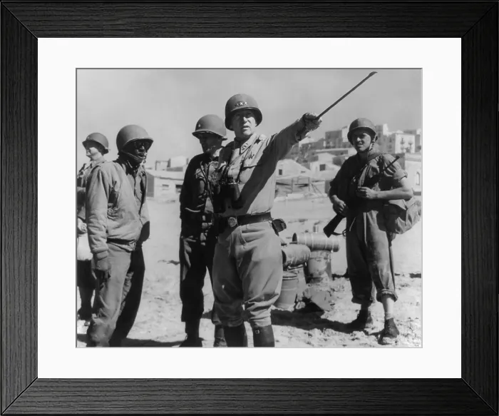 Framed Print : Lt. General George Patton leading invasion troops in Sicily. July 11, 1943 during World War 2. (BSLOC_2014_8_127)