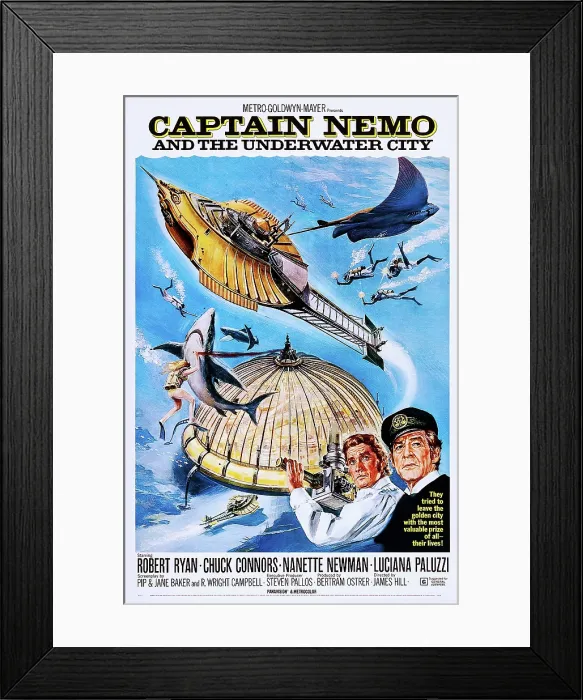 Framed Print : CAPTAIN NEMO AND THE UNDERWATER CITY, l-r: Chuck Connors, Robert Ryan on poster art, 1969 Framed Print : CAPTAIN NEMO AND THE UNDERWATER CITY, l-r: Chuck Connors, Robert Ryan on poster art, 1969