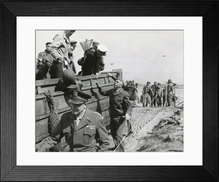 Framed Print : U.S. Chiefs make inspection in France a week after the D-Day invasion in Normandy. June 14, 1944