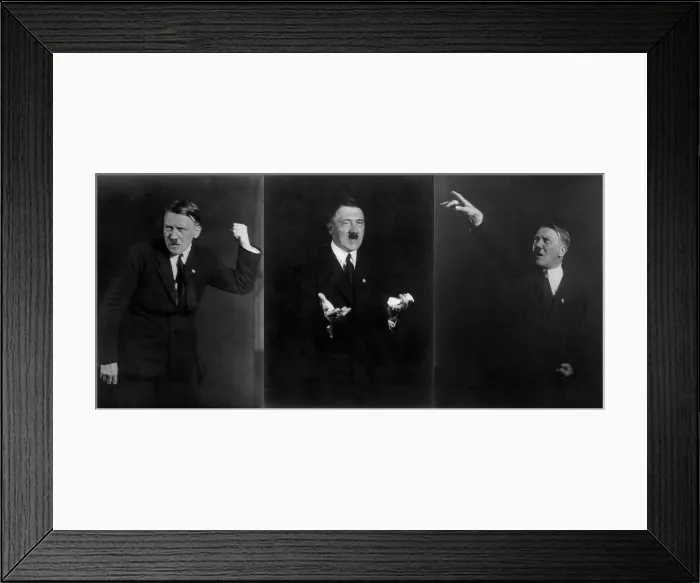 Framed Print : Adolf Hitler in dramatic oratorical poses. He rehearsed his hand gestures in photos taken by Heinrich Hoffman, ca. 1930. (BSLOC_2013_9_171) Framed Print : Adolf Hitler in dramatic oratorical poses. He rehearsed his hand gestures in photos taken by Heinrich Hoffman, ca. 1930. (BSLOC_2013_9_171)