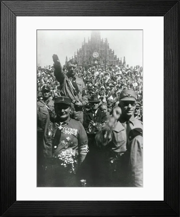 Framed Print : Hitler at Nazi Party rally, Nuremberg, Germany, ca. 1928. Herman Goering is in left foreground. Photo by Heinrich Hoffman. (BSLOC_2013_9_161) Framed Print : Hitler at Nazi Party rally, Nuremberg, Germany, ca. 1928. Herman Goering is in left foreground. Photo by Heinrich Hoffman. (BSLOC_2013_9_161)